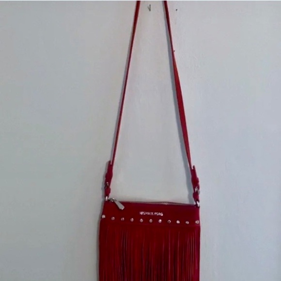 Michael Kors Bespoke Red Suede Fringed Crossbody Bag NWOT - Picture 13 of 13